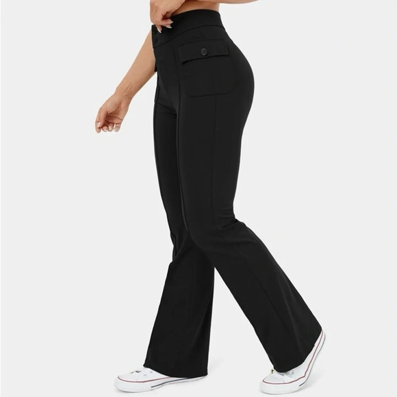 Halara High Waisted Button Side Flap Pocket Flare Casual Cargo Pants​​​ - Picture 1 of 4